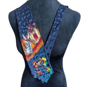 VINTAGE 1993 LOONEY TUNES MANIA BUGS BUNNY TAZ FISHING SILK TIE WARNER BROS